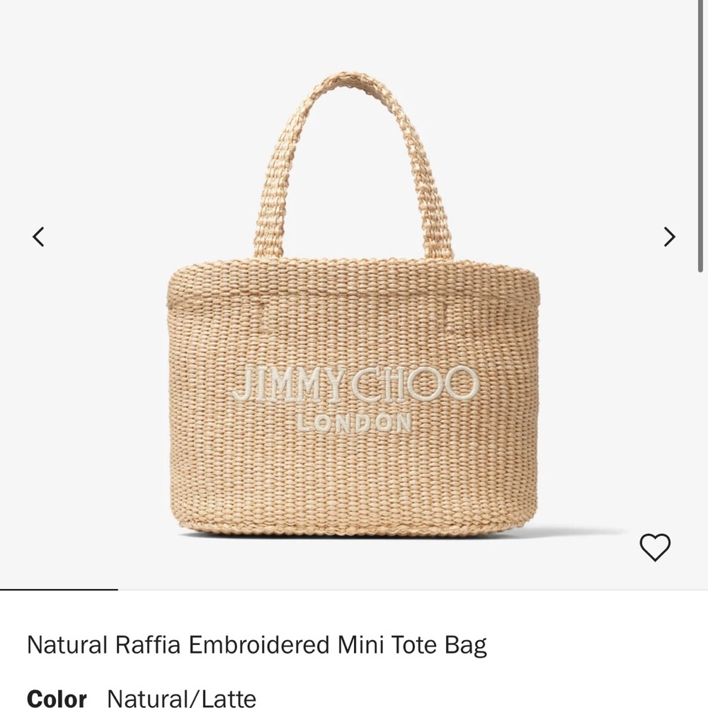 Jimmy Choo Natural Raffia Embroidered Mini Tote Bag